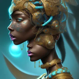 sango fantasy, fantasy magic, intricate, sharp focus, illustration, highly detailed, digital painting, concept art, matte, masterpiece head sexy view black African beauty black afro hair space lady turquoise tiger skin African one head Samari