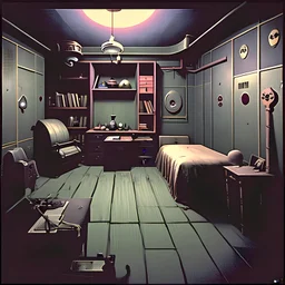 Room with odd creepy stuff and a liminalspace atmosphere