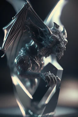 transparent gemstone gargoyle, high detail, 8k, cinematic, depth of field, art