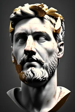 Ultra Realistic image, Roman sculpture bust, clean white marble material, Lionel Messi, gold Laurel leaves crown, renaissance ornaments, one gold star, gradient background, cinematic lighting, god light, 4k resolution, smooth details, ornate details, soft lighting, unreal engine 5, art station, substance 3d.