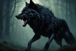 Large black wolf growling lip curled, dark fantasy