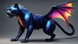 A panther with shimmering dragon scary ,cool wings