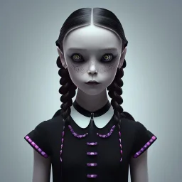 Wednesday Addams, Wednesday with braids standing with her arms crossed, dark, hyper detail, octane render, unreal engine 5, photorealistic, 8k resulation