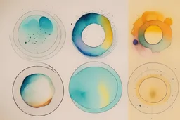 Five Abstract watercolour circles with sketchy pencil outlines