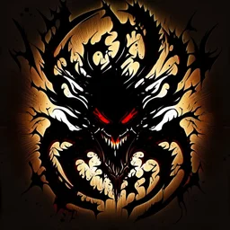 {LOGO} - embodying the sinister depths of 'Greedy Chaos Madness.' Imagine a demonic visage emerging from swirling tendrils of darkness, its eyes ablaze with insatiable hunger. Incorporate twisted, jagged elements to convey the chaotic nature of its desires, while maintaining an aura of malevolent power. Let the essence of darkness and evil flow through every stroke, creating a symbol that strikes fear and awe in equal measure."