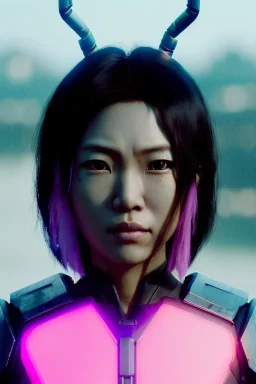 portrait, Asian cyborg woman, samurai warrior :: symmetry photography, cyberpunk style, cyborg eyes, pink hair :: wires connect, perfect eyes, samurai helmet, tiger mask, black samurai army, katana, ghost in the shell, pink, white, black, glow eyes, cinematic, Ultra realistic, dark scene, soft color, highly detailed, unreal engine 5, RTX, ultra detail, 3d, finely drawn, high definition.