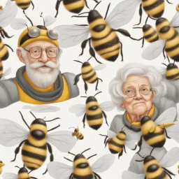 Grandpa and grandma in a planet of bee, realistic