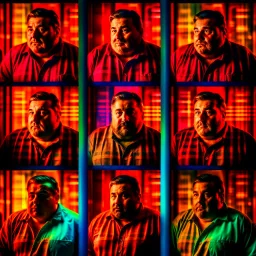 vintage photos glued into a comic book arranged in panels, in each panel is a (photorealistic) sad, depress, fat, overweight man, perfect compostition, hard lighting, extreme shadows