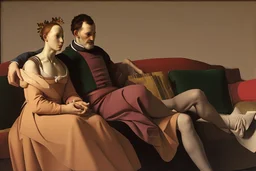 man and woman sit on sofa by Pontormo