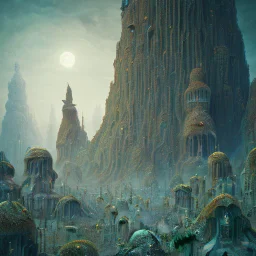 detailed creepy landscape made of cake-frosting, figure, city, sun, Amano , Roger Dean, strong texture, Ernst Haekel, extreme detail, intricate, colours, Max Ernst, Sam Raimi, rich moody colors, sparkles, blue eyes, octane render, 55mm photography