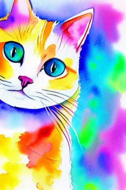 watercolor painting, happy cat, bright color,