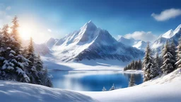 bluesky, snow mountain, lake, (masterpiece),((ultra-detailed)), (highly detailed CG illustration),(expressionless), (best quality:1.2), High quality texture, intricate details, detailed texture, High quality shadow, Cinematic Light, Depth of field, light source contrast, perspective,20s, (ulzzang-6500-v1.1:0.5), by [Iryna Yermolova | Conor Harrington]