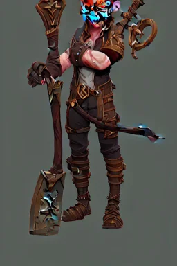 goblin holding an axe, in a city, in a steampunk style