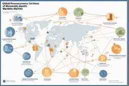An infographic showing the interconnectedness of global financial markets, including stock exchanges, commodity markets, and bond markets.