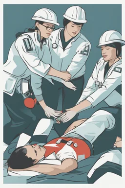 Content Art, **Featured Art:** A dynamic illustration showing diverse individuals participating in First Aid training, with emphasis on hands-on practice. **Appearance:** content art that effectively communicates the importance of First Aid training, safety for women, disabled individuals, and protection against workplace exploitation, these content art ideas aim to captivate and inspire action while promoting universal public, manpower, and community civil and humanitarian rights protection and