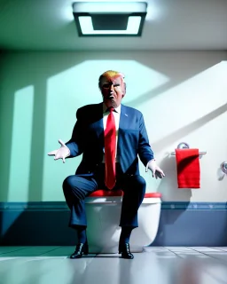 Donald Trump sitting in toilet scene, without pants, realistic image, retro style, casual, concept art, smooth, unreal engine 5, god lights, ray tracing, RTX, lumen lighting, ultra detail, volumetric lighting, 3d.