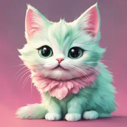 A captivating and playful digital art piece showcasing the adorable charm of a mint-colored cartoon cat, surrounded by a lively pink background, (captivating digital art:1.4), (playful cartoon cat:1.5), (lively pink background:1.3), (expressive mint hues:1.2), drawing inspiration from the styles of cute and playful illustrators, trending on CGSociety, Intricate, Sharp focus, dynamic lighting, (captivating:1.4), (playful ambiance:1.5), (lush fur details:1.3), Cartoon, Masterful, High Detail