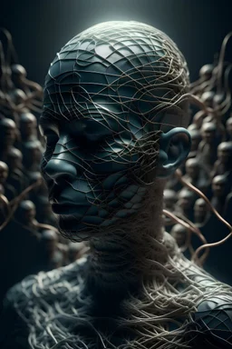 صورة الأذكاء الاصطناعي يمسك برؤؤس البشر من خلال خيوط