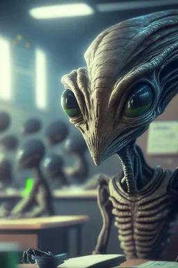 Alien in a classroom ,highly detailed, artstation, sharp focus,4k