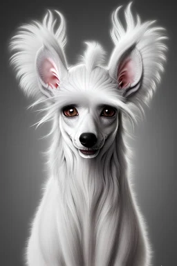 Chinese crested powder puff furry ancient amour warrior hyper realistic