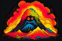 rainbow magma monster emerging from volcano