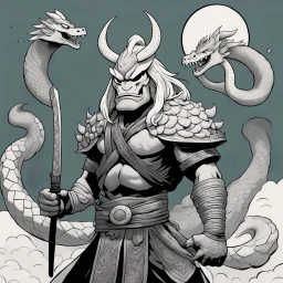 [comics Head Lopper style by Andrew MacLean] [mexican art by luchadora] the year of the snake is the year of the dragon