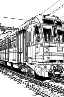 Outline art, no shading, train, cartoon style, black and white, low detail, --ar 9:11
