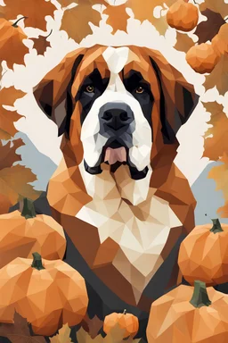 portrait of a Saint Bernard with pumpkins in polygon art