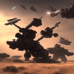 Armored Core machine robot fight another Armored Core fly in the sky in the desert with beside the ocean where you can see the space in the sky with twilight on the horizon, 4k resolution