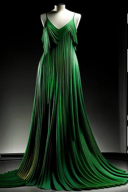 A green Chiffon crepe dress, without sleeves,used in pleats, inspired by the fractal in geometry.