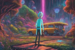 Rick in 8k sci-art style, neon effect, Rick and morty them, close picture, rain, fantasy world, intricate details, highly detailed, high details, detailed portrait, masterpiece,ultra detailed, ultra quality