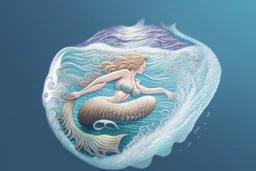 A mermaid swimming in the ocean with a detailed background. intricately detailed, hyperrealistic, high definition