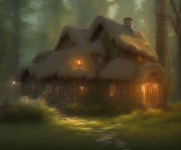 beautiful hyperrealistic cottage in the forest, highly detailed, digital painting, trending artstation, concept art, illustration, cinematic lighting, vibrant colors, photorealism, epic, octane render