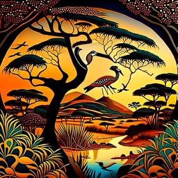 Beautiful nature, Tingatinga style,