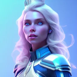 A portrait of a full body crystalised blue pink queen,smiling face, blue eyes, long blond hair, atmospheric, realistic, unreal engine, lighting, octane render.