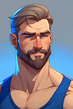 Generate an image of Gigachad, a fictional character known for his exceptionally attractive features. Gigachad should have a chiseled jawline, broad shoulders, a muscular physique, striking blue eyes, a confident smile, and a charismatic expression. His demeanor should exude confidence and charm, embodying the epitome of masculinity. Please depict him in a way that emphasizes his exceptional physical beauty and magnetic presence