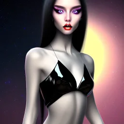 black long hair lady top with black eyes under the Stars