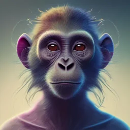 A beautiful portrait of a cute monkey by sandra chevrier and, greg rutkowski and wlop, purple blue color scheme, high key lighting, volumetric light, digital art, highly detailed, fine detail, intricate, ornate, complex, octane render, unreal engine, photorealistic