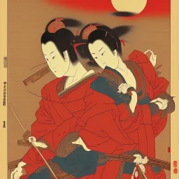 Ukiyo-e, samuri, red sun