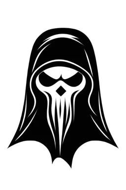 Extremely simple and fun logo representing the face only of the grim reaper. Black on white background