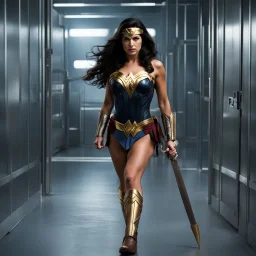 Wonder Woman regained enough willpower to try to escape the facility, poorly disguised as a lab tech. Still weak from recent "treatments", she was quickly overpowered and bound with her own lasso.