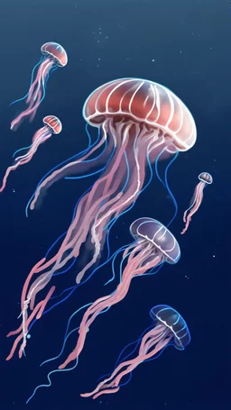 Draw jellyfish, translucent and slightly shining, floating in the dark. Let their forms blur like the boundaries between a dream and reality.