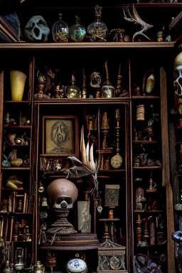 Within the cabinet of Curiosities , each shelf held a treasure trove of peculiar and enigmatic artifacts from distant lands and bygone eras .