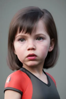 Black widow toddler, serious, full body, bokeh, hyper realistic