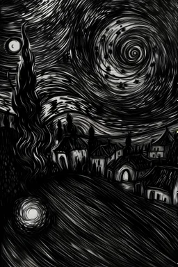gaza drawing by starry night van gogh style in charcoal