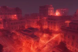 Classical city, red glow, atmospheric, realistic, unreal engine, cinematic lighting, octane render.