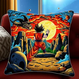 Intricate Anime Needlepoint, Dragonball Z dramatic scene, manga, couch cushion