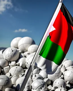 Escultura de muchos niños muertos por una bomba, bandera de palestina,en marmol blanco calidad ultra, hiperdetallado, obra de arte, 8k 3D