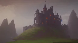 gloomy castle in the rocky fields