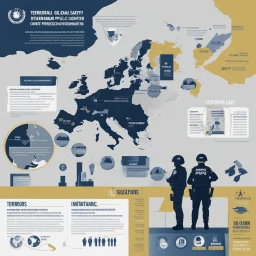 **Content Art:** A distinctive infographic illustrating (International Criminal Police Organization) INTERPOL's global efforts in fighting terrorism and preserving public safety. **Appearance:** Unisex content art that encapsulate the essence of counter-terrorism, global civilian/public/humanitarian rights preservation, conservation, and vigilance. The goal of these pieces would be to shed light on the importance of counter-terrorism efforts and the preservation of global civilian/public/humanit